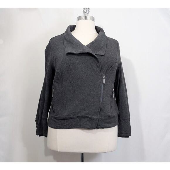 Style & Co Moto Jacket Gray Cotton Blend Women's Size 1X - Picture 1 of 8